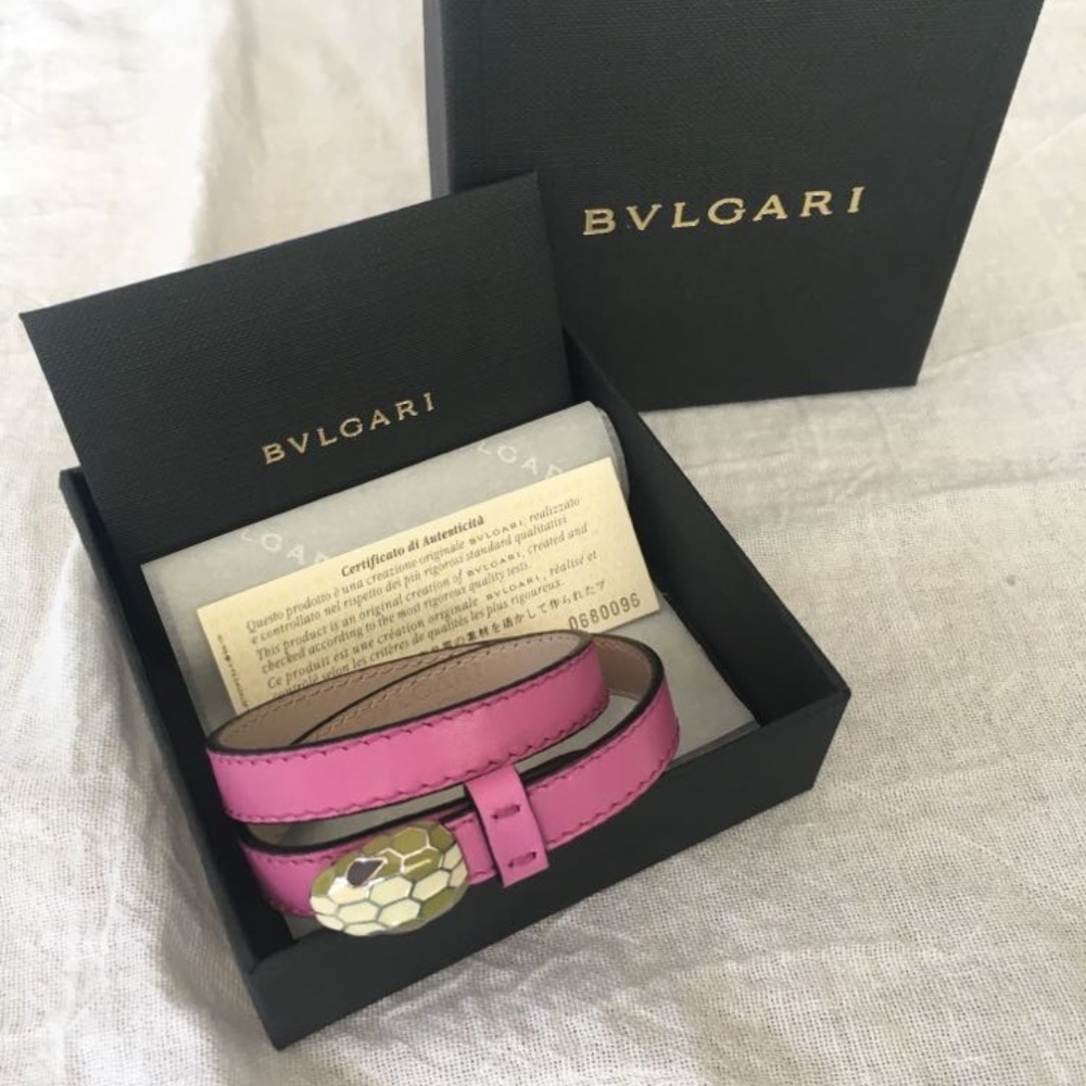 BVLGARI Serpenti Pink Leather Bracelet 18CM (7.90 in)